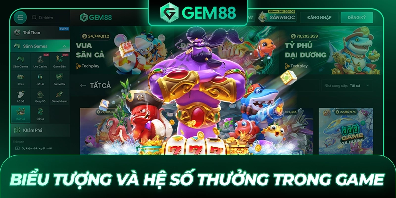 Biểu tượng và hệ số thưởng trong game