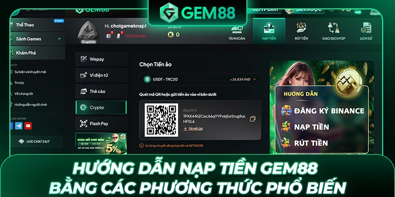 Hướng dẫn nạp tiền GEM88 bằng các phương thức phổ biến