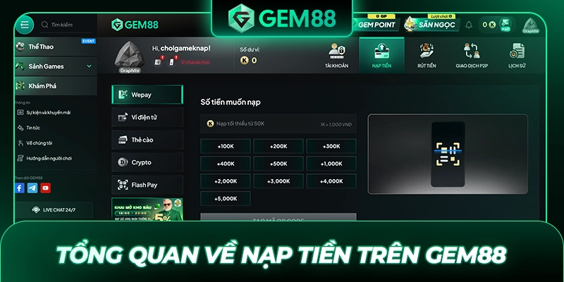 Tổng quan về nạp tiền trên GEM88